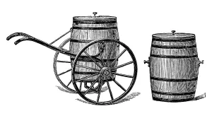 Water wagon and barrel, historical illustration from: Theodor Lange