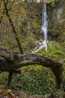 Waterfall in autumn in the middle of the forest