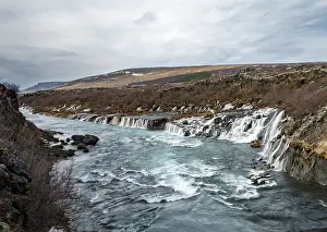 Waterfall, blue river Hvita