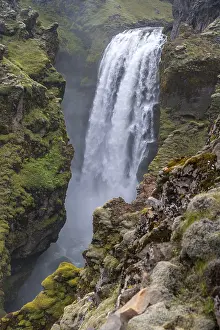 Waterfall at a gorge, landscape at the Fimmvorouhals hiking trail