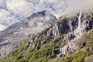 Waterfall In The Mountains Olden Norway