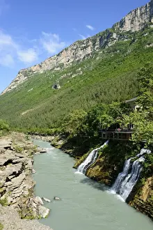 Waterfall and restaurant, Vjosa River