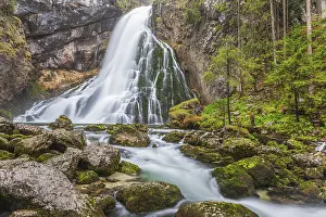 Waterfall and river, forest, gorge