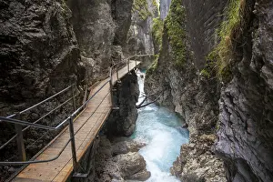 Waterfall trail at the Leutaschklamm gorge in the border forest between Tyrol and Bavaria