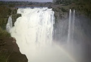 Waterfalls of Iguazu on the Iguazu River on the border between Brazil and Argentina, South America, 1962