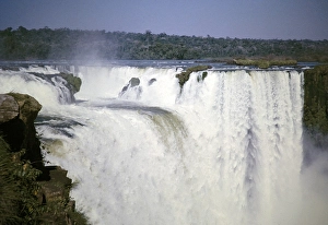 Waterfalls of Iguazu on the Iguazu River on the border between Brazil and Argentina, South America, 1962