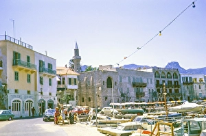 Waterfront and boats in harbour at Kyrenia or Girne, Northern Cyprus, Cyprus, Europe 1973, Europe