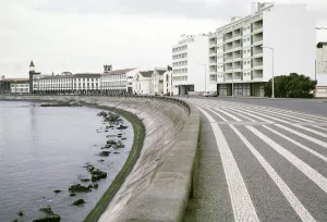 Waterfront promenade in Ponta Delgada, Sao Miguel Island, Azores, Portugal, April 1964, Europe