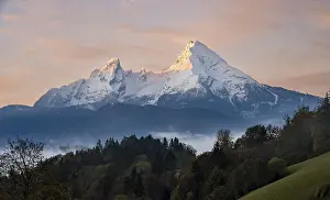 Watzmann massif with snow at sunrise