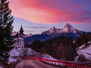 Watzmann and the pilgrimage church of Maria Gern at dawn