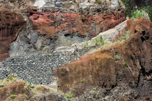 Weathered lava rocks on the cliffs near Paul do Mar, Madeira, Portugal, Europe