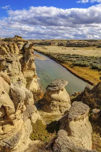 Weathered sandstone rock formations along the Milk River in Writing-On-Stone Provinvial Park
