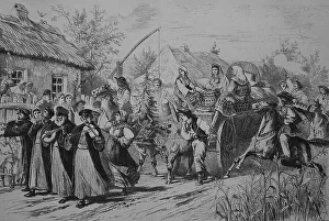 Wedding ceremony in Romania, historical engraving