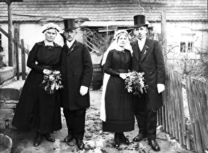 Two wedding couples ca. 1910, place unknown
