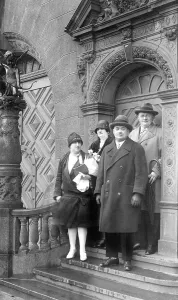 Wedding photo on the stairs of the registry office
