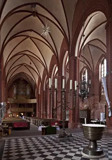 Werben Altmark Stadtkirche St Johannis 87735 Interior facing west 1412-67 built Standing chandelier