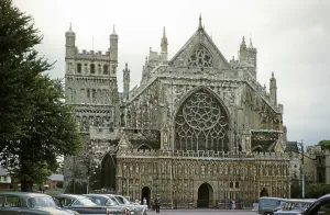 West facade of Exeter Cathedral, Exeter, Devon, England, Great Britain, early 1960s