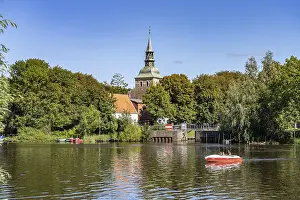 Westersielzug Canal and St Christopher's Church in Friedrichstadt