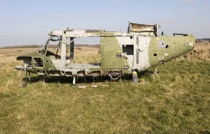 Westland Lynx helicopter wreck at Copehill Down FIBUA village military training area