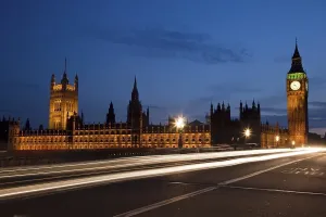 Westminster Bridge with the Houses of Parliament at dusk