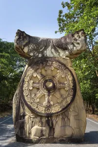 Wheel of life, entrance to Wat Phuttha Nimit Phra Saiyat