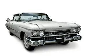 White Cadillac Fleetwood 1959 old classic American car