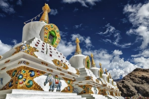 White chortens (Buddhist stupas) in Thiksey gompa