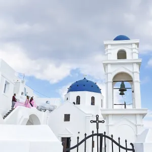 White, orthodox church Agios Anastasios with blue dome