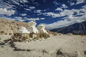 Category Buddhism Prints: Whitewashed chortens (Tibetan Buddhism stupa) in Himalayas