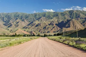 Wide country road in Tien Shan mountains