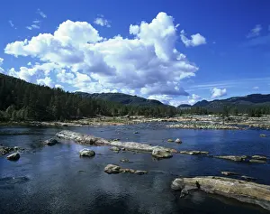 The wide Otra river in Setesdal Valley south of Hovden near Berdalen