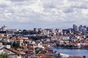 Wide view of Douro and old town with modern skyline