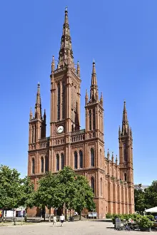 Wiesbaden, Germany, July 2021: Neo-Gothic protestant church called Marktkirche