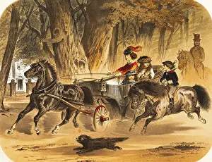 Wild ride with the open horse-drawn carriage