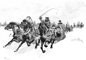 Wild winter sleigh ride in a snowy landscape
