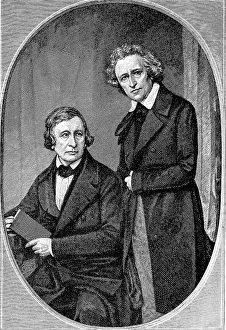 Wilhelm and Jacob Grimm, historic illustration from Deutsche Literaturgeschichte