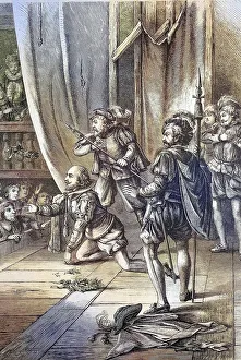William Shakespeare as an actor in chains on stage
