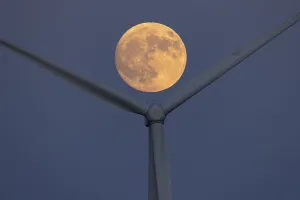 Wind turbine, moon, full moon, supermoon