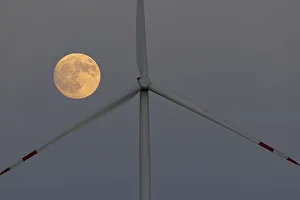 Wind turbine, moon, full moon, supermoon