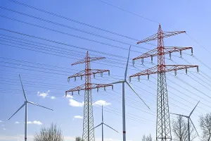 Wind turbines and electricity pylons in Bergedorf
