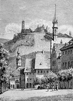 Windeck Castle and the town of Weinheim an der Bergstrasse in 1870