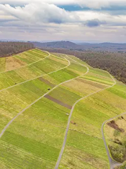 Winding hills and fields seen from the air