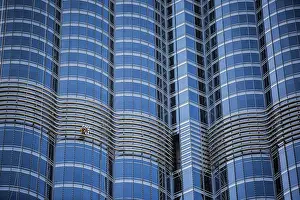 Window cleaners on glass facade of Burj Khalifa