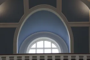 Window, inside the blue Church in Seydisfjordur
