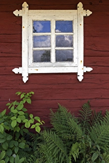 Category Scandinavia Prints: Window, typical red wooden house