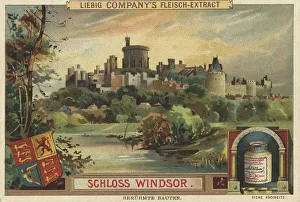 Windsor Castle in England, digitally restored reproduction of a public domain collector's picture from ca 1900