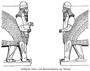 Two winged lions with human hands from Nimrud