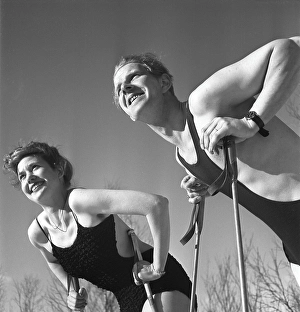 Winter in the 1940s. A young couple is enjoying their winter vacation
