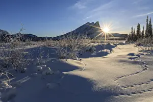 Winter landscape in front of mountains