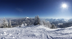 Category Mountain Landscapes Prints: Winter landscape with ski tracks in deep snow